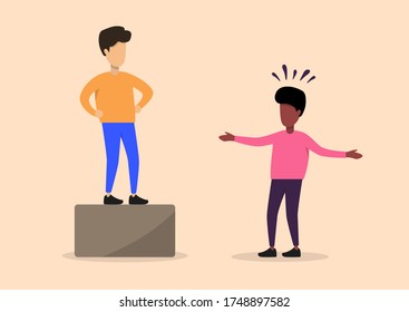 Inequality And Injustice, Unequality Of Black And White People Concept. Racism Based On Race. A White Man Stands On A Platform Over A Black Man.