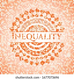 Inequality orange tile background illustration. Square geometric mosaic seamless pattern with emblem inside.