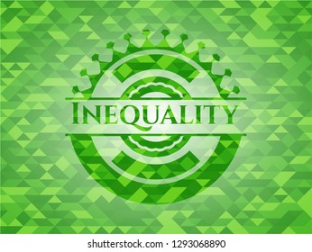 Inequality realistic green emblem. Mosaic background