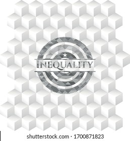 Ungleichheit, realistisch-graues Emblem mit hellweißem Hintergrund