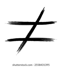 Inequality sign hand drawn brush equal sign is crossed out