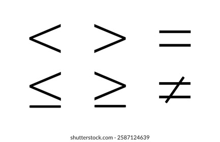 inequality symbols. less than, greater than, and equal symbol in mathematics. 