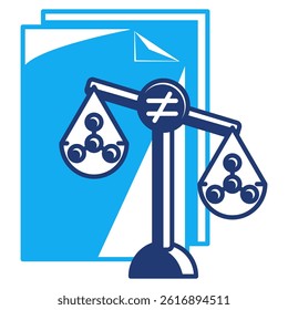 Inequality Test icon represented by paper, unbalanced scales, particles Dualtone style.