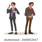 Inequality in wealth. Rich man and poor man. Cartoon style vector illustration.