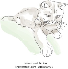 Inernational cat day, sketch illustration for social media post, poster, post card