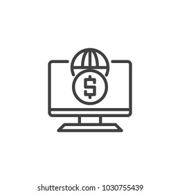 Inernet money outline icon. linear style sign for mobile concept and web design. Global payment simple line vector icon. Symbol, logo illustration. Pixel perfect vector graphics