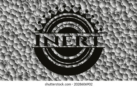 Emblema oscuro inerte realista con fondo de burbujas grises. Ilustración vectorial. Detallado. 