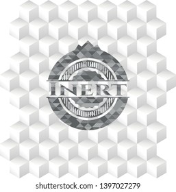 Inert retro style grey emblem with geometric cube white background