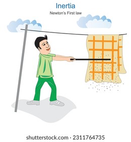 Inertia it is the tendency of objects to keep moving in a straight line at constant velocity or tendency of an object to stay at rest. simple science experiment: Newton’s First Law Of Motion.