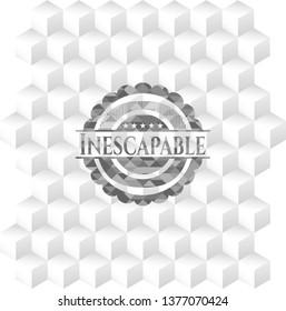 Inescapable grey badge with geometric cube white background