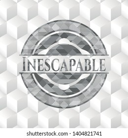 Inescapable grey badge with geometric cube white background