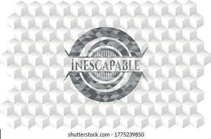 Inescapable grey emblem with cube white background. 