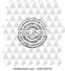 Inescapable realistic grey emblem with geometric cube white background