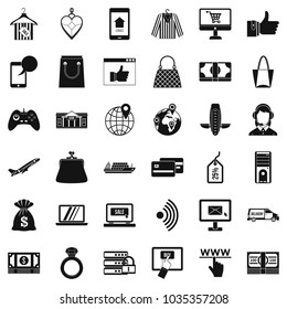 Inet purchase icons set. Simple set of 36 inet purchase vector icons for web isolated on white background