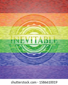 Inevitable emblem on mosaic background with the colors of the LGBT flag