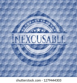 Inexcusable blue hexagon emblem.