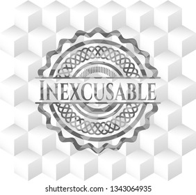 Inexcusable grey emblem with geometric cube white background