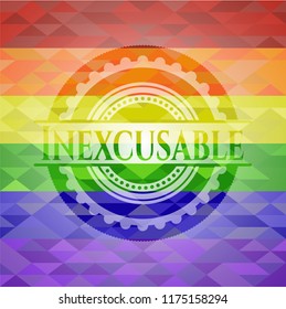 Inexcusable on mosaic background with the colors of the LGBT flag