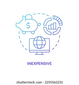 Inexpensive blue gradient concept icon. Low costs of researching works. Advantage of case study abstract idea thin line illustration. Isolated outline drawing. Myriad Pro-Bold font used