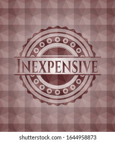 Inexpensive red badge with geometric pattern background. Seamless.