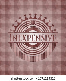 Inexpensive red emblem with geometric pattern background. Seamless.