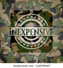 Inexpensive written on a camo texture