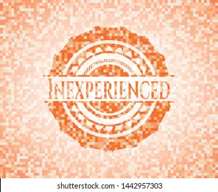 Inexperienced orange tile background illustration. Square geometric mosaic seamless pattern with emblem inside.