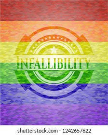 Infallibility emblem on mosaic background with the colors of the LGBT flag