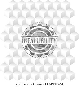 Infallibility grey badge with geometric cube white background