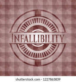 Infallibility red seamless emblem with geometric pattern background.