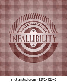 Infallibility red seamless emblem with geometric pattern background.