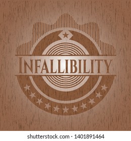 Infallibility retro wooden emblem. Vector Illustration.