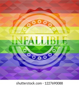Infallible emblem on mosaic background with the colors of the LGBT flag