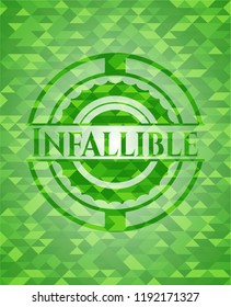 Infallible green emblem. Mosaic background