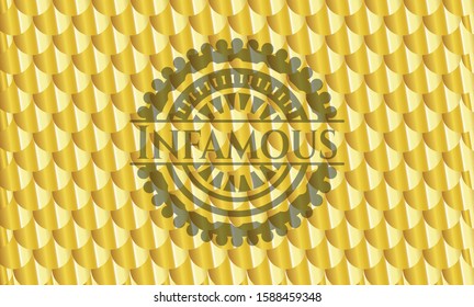 Infamous golden badge. Scales pattern. Vector Illustration. Detailed.