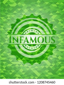 Infamous green emblem. Mosaic background