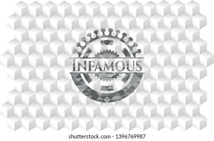 Infamous grey emblem with cube white background