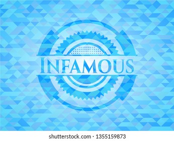 Infamous realistic sky blue emblem. Mosaic background