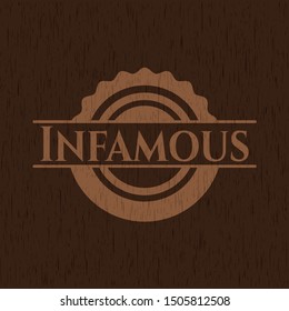 Infamous realistic wood emblem. Vector Illustration.