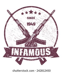 infamous since 1949 emblem scratched vector illustration, eps10, easy to edit