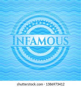 Infamous sky blue water wave emblem. Vector Illustration. Detailed.