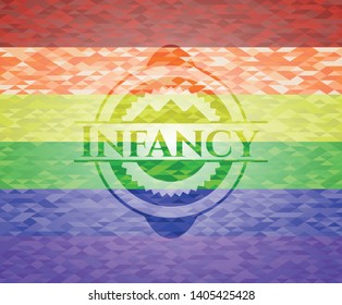 Infancy emblem on mosaic background with the colors of the LGBT flag