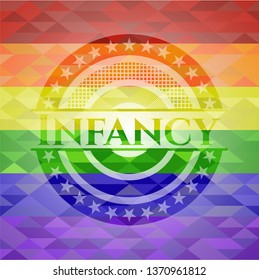 Infancy on mosaic background with the colors of the LGBT flag