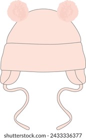 INFANT BABY - BEANIE WITH TIE - WINTER - VECTOR -ILLUSTRATION -TECHNICAL DRAWING