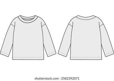 Infant baby boy Long Sleeve raglan round neck fashion flat sketch vector illustration