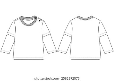 Infant baby boy Long Sleeve raglan round neck fashion flat sketch vector illustration