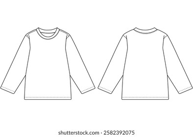 Infant baby boy Long Sleeve raglan round neck fashion flat sketch vector illustration