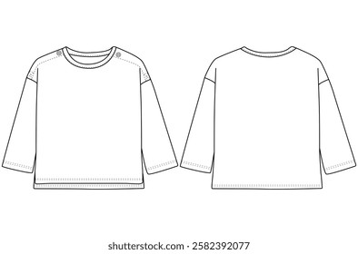 Infant baby boy Long Sleeve raglan round neck fashion flat sketch vector illustration