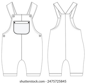 Bebé bebé mochila plana sketch con camiseta Plantilla niños y niñas dungaree	