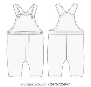 Infant Baby dungaree fashion flat sketch With T-Shirt template boys and girls dungaree	
